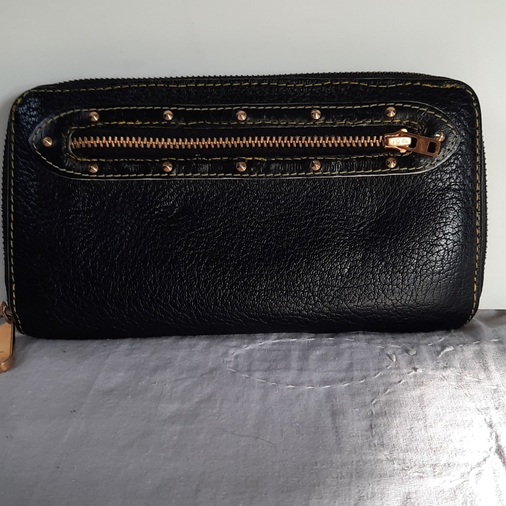 Louis Vuitton Black Textured Wallet with Gold Zipper